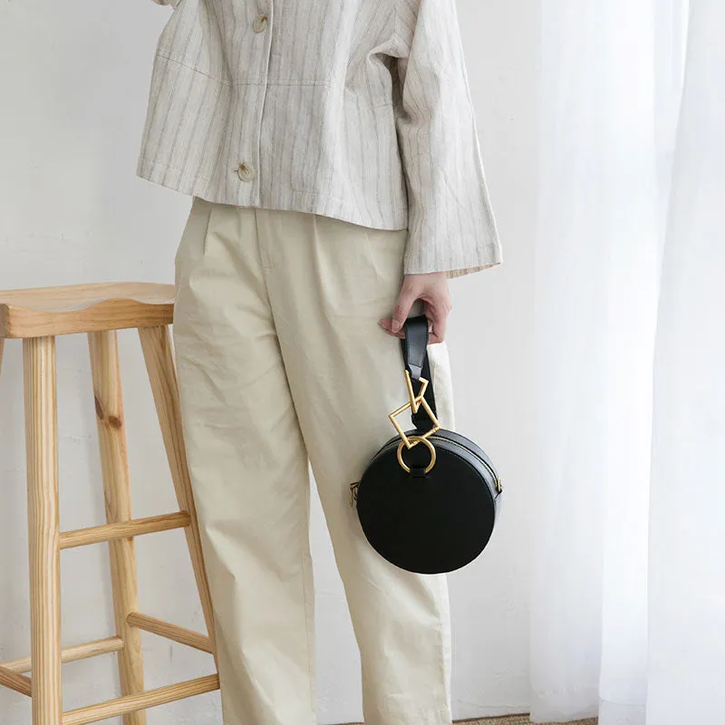 Round Leather Womens Stylish Circle Handbag Round Purse for Women