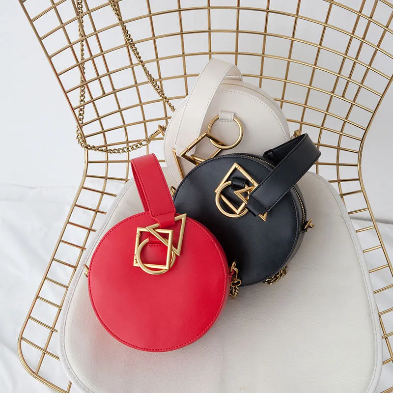 Round Leather Womens Stylish Circle Handbag Round Purse for Women