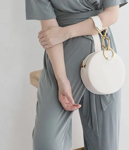 Round Leather Womens Stylish Circle Handbag Round Purse for Women