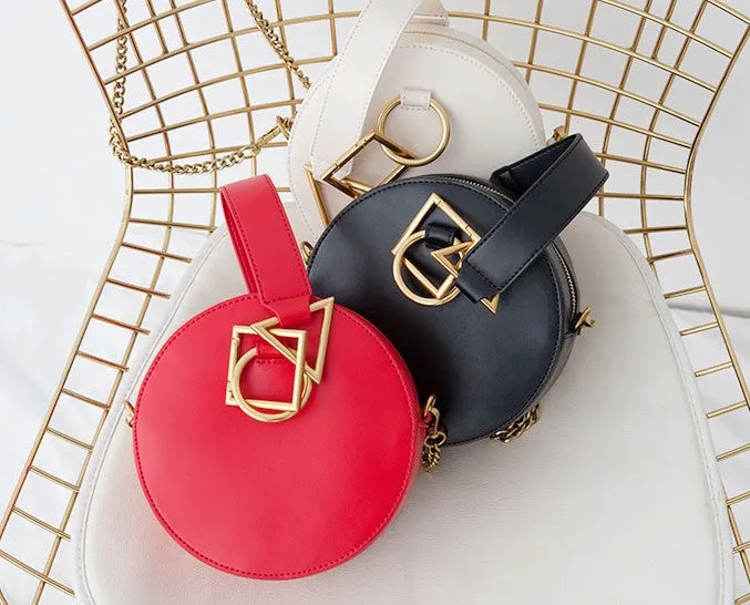 Round Leather Womens Stylish Circle Handbag Round Purse for Women
