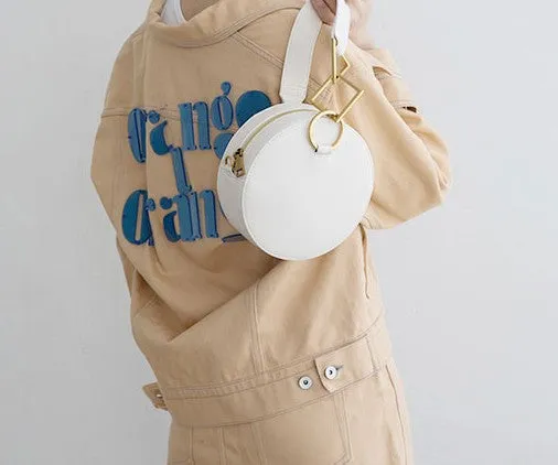 Round Leather Womens Stylish Circle Handbag Round Purse for Women