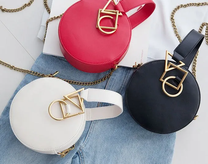 Round Leather Womens Stylish Circle Handbag Round Purse for Women