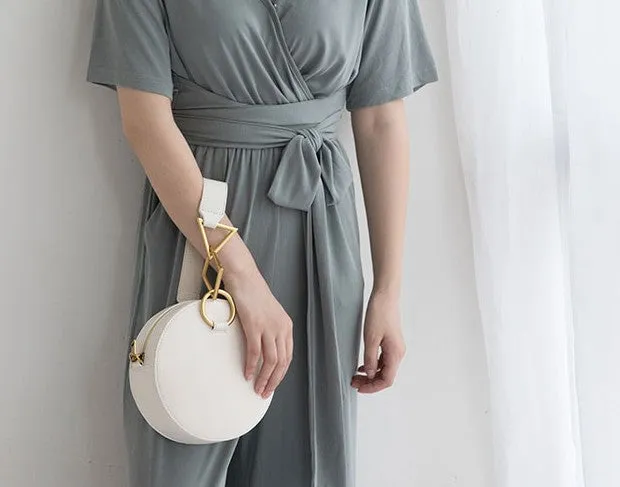 Round Leather Womens Stylish Circle Handbag Round Purse for Women