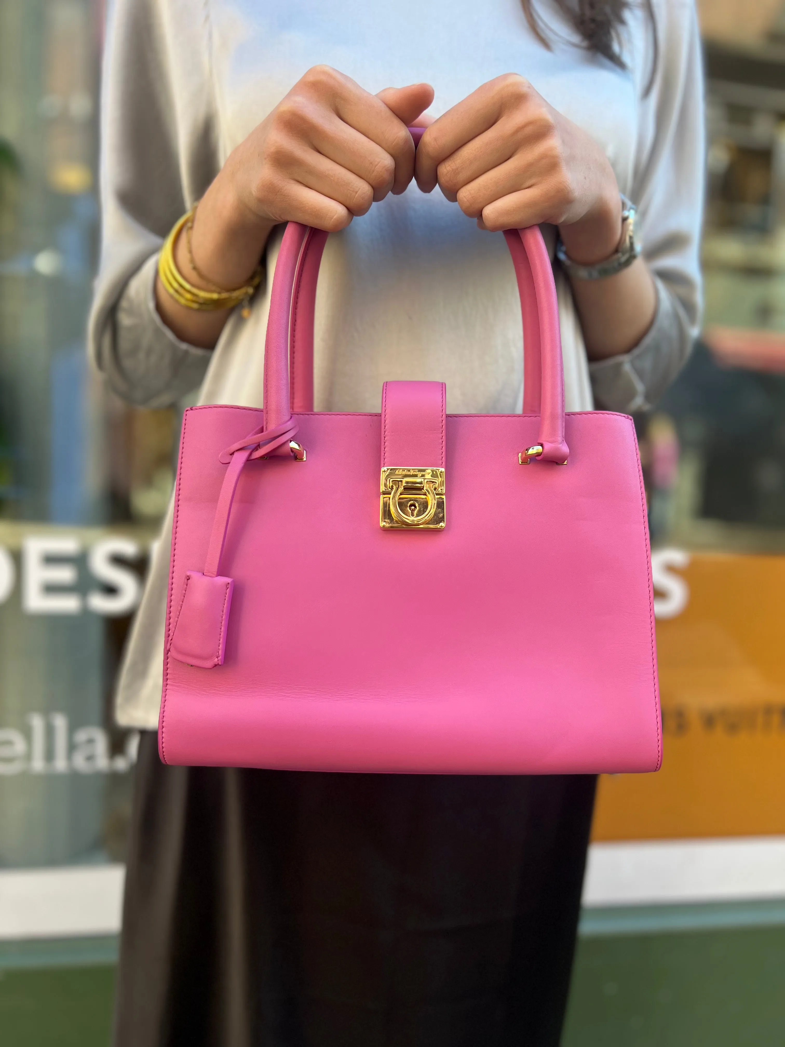 Salvatore Ferragamo Pink Leather Gancini Tote