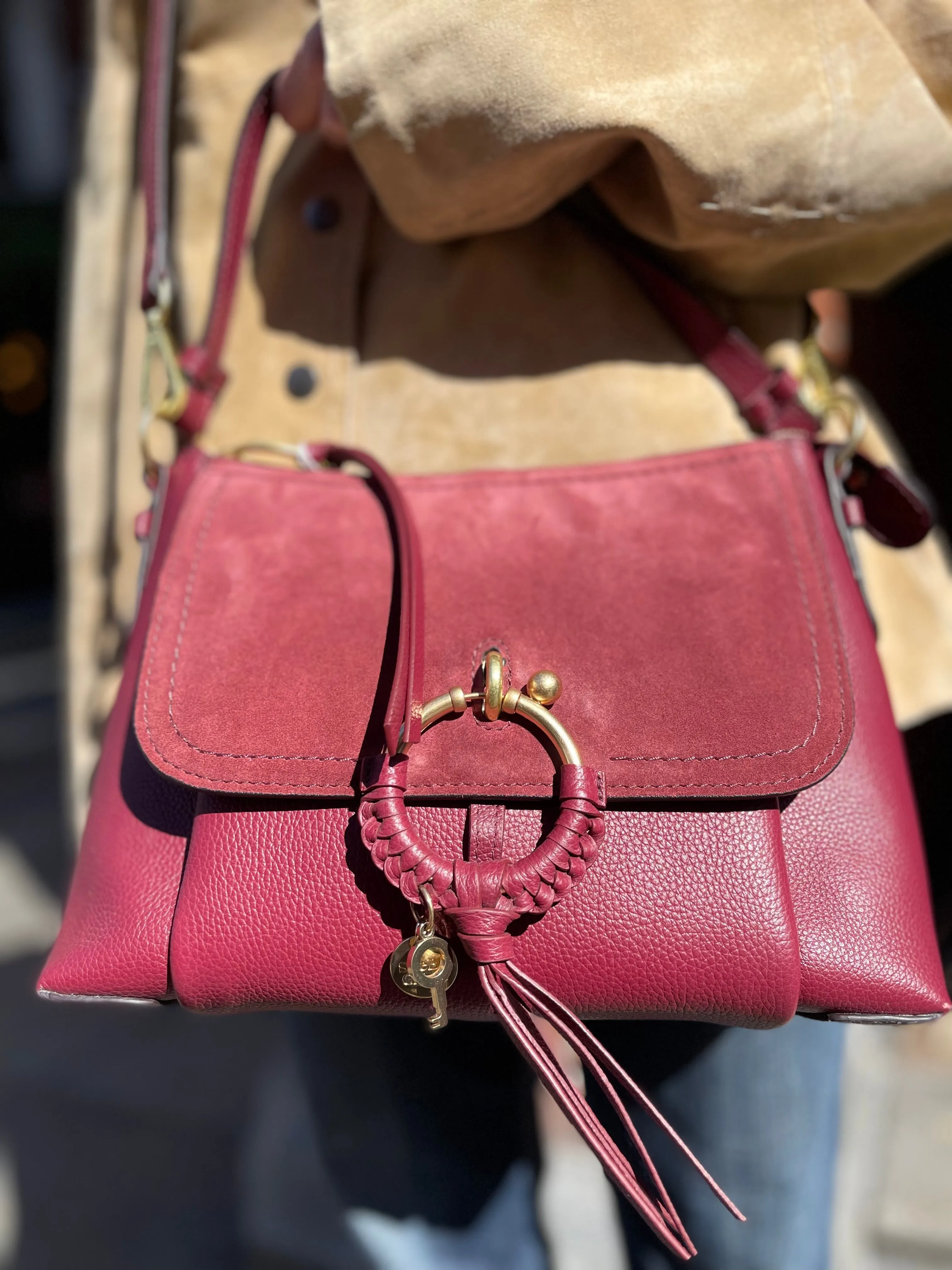 See By Chloe Burgundy Suede & Leather Joan Shoulder Bag