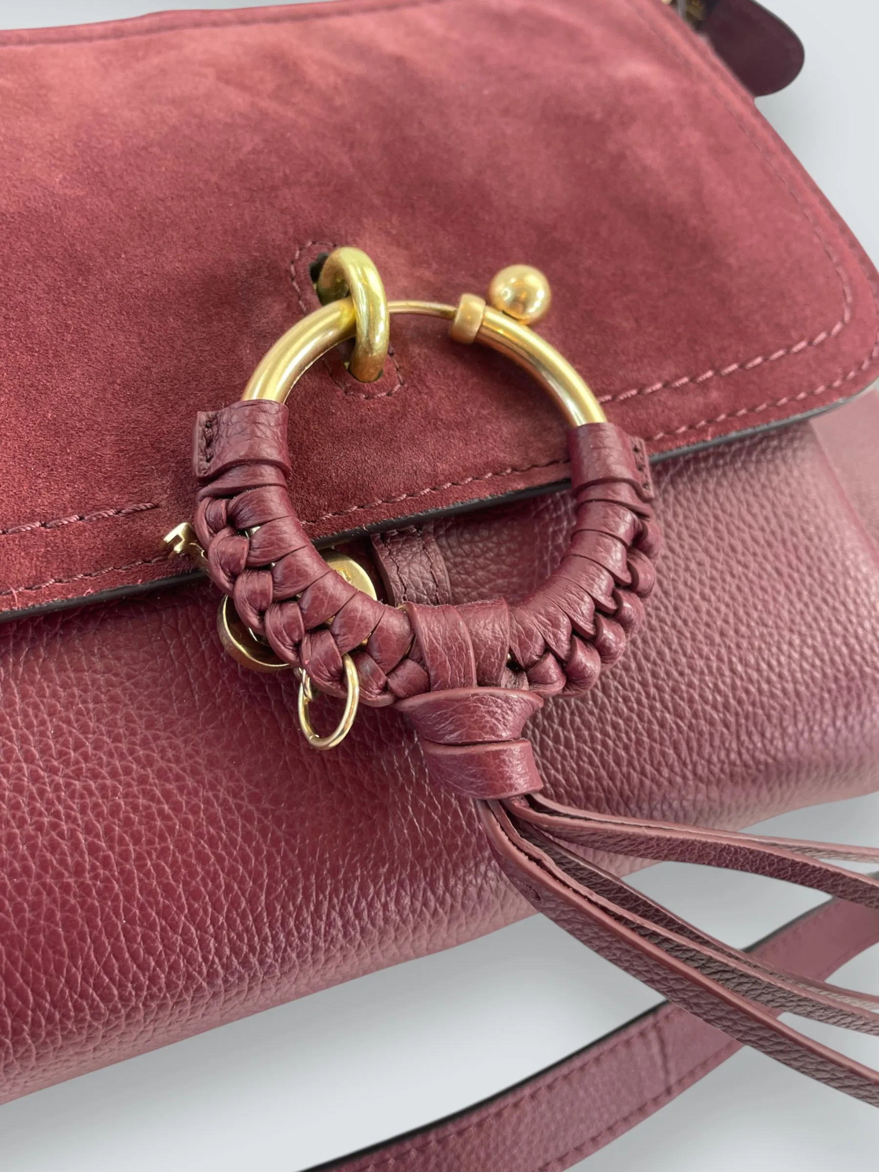 See By Chloe Burgundy Suede & Leather Joan Shoulder Bag