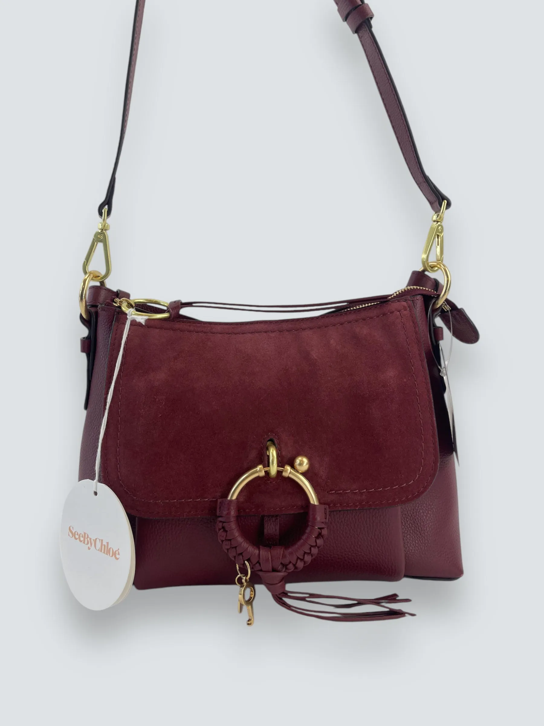 See By Chloe Burgundy Suede & Leather Joan Shoulder Bag