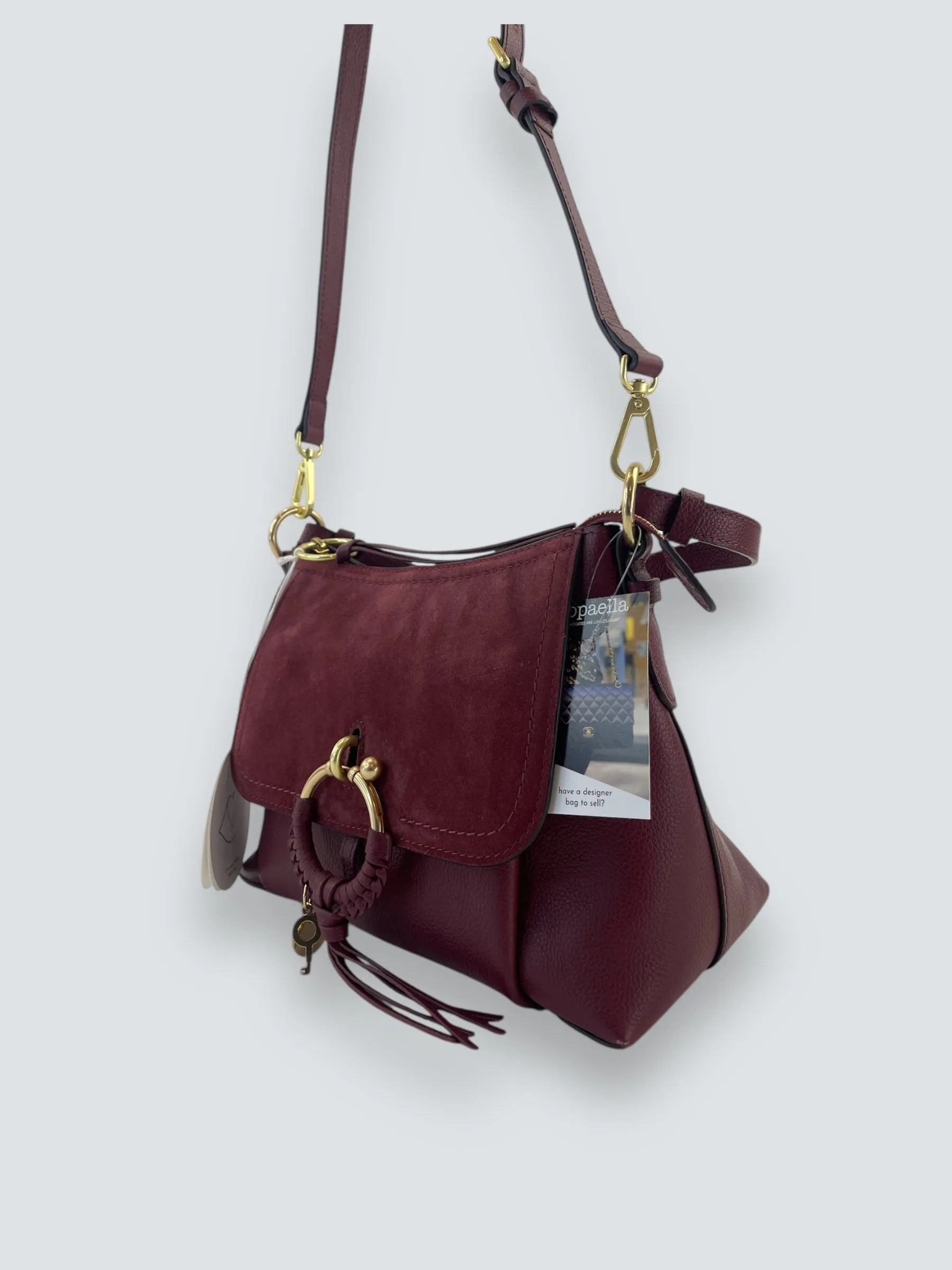See By Chloe Burgundy Suede & Leather Joan Shoulder Bag