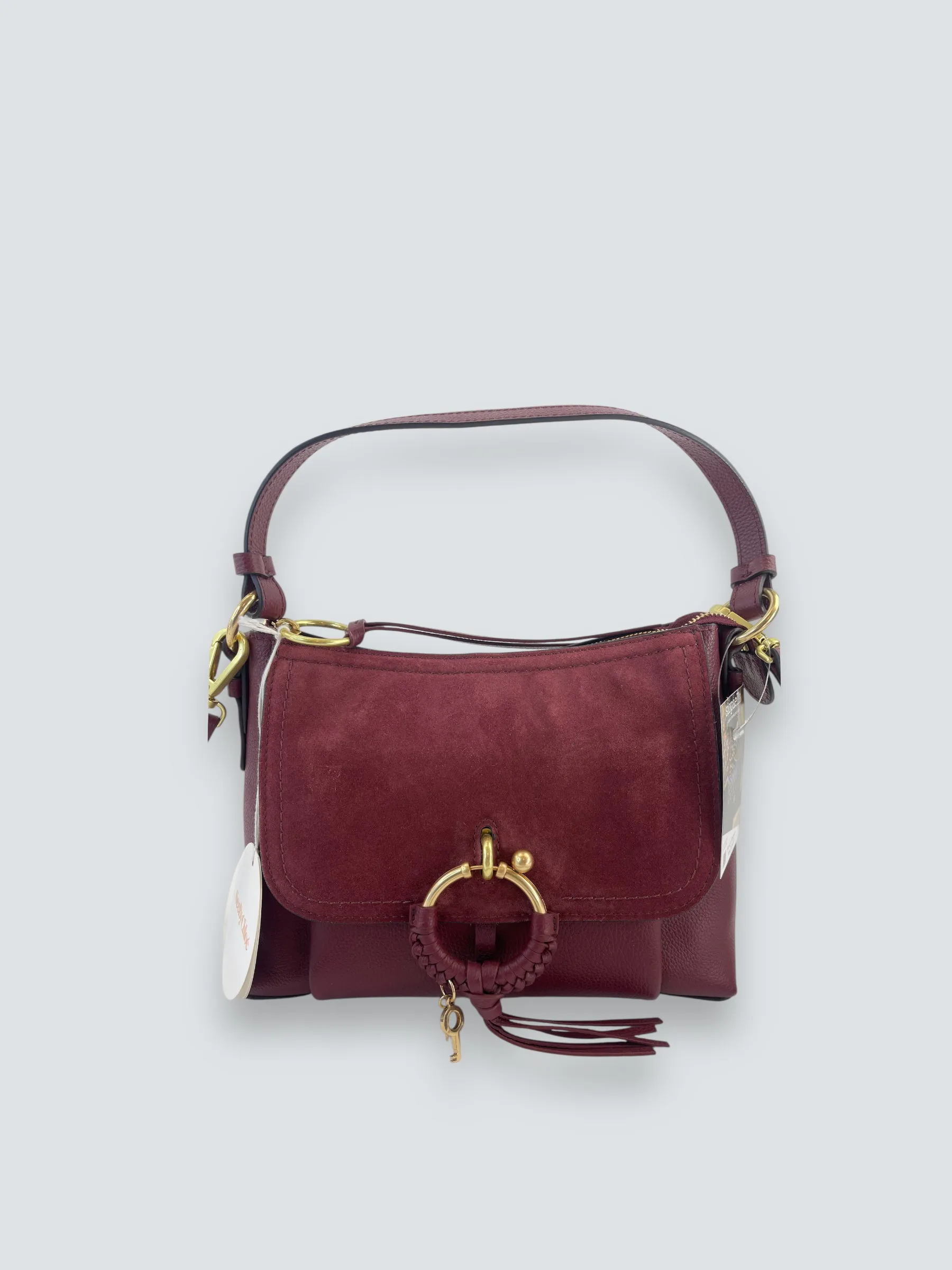 See By Chloe Burgundy Suede & Leather Joan Shoulder Bag