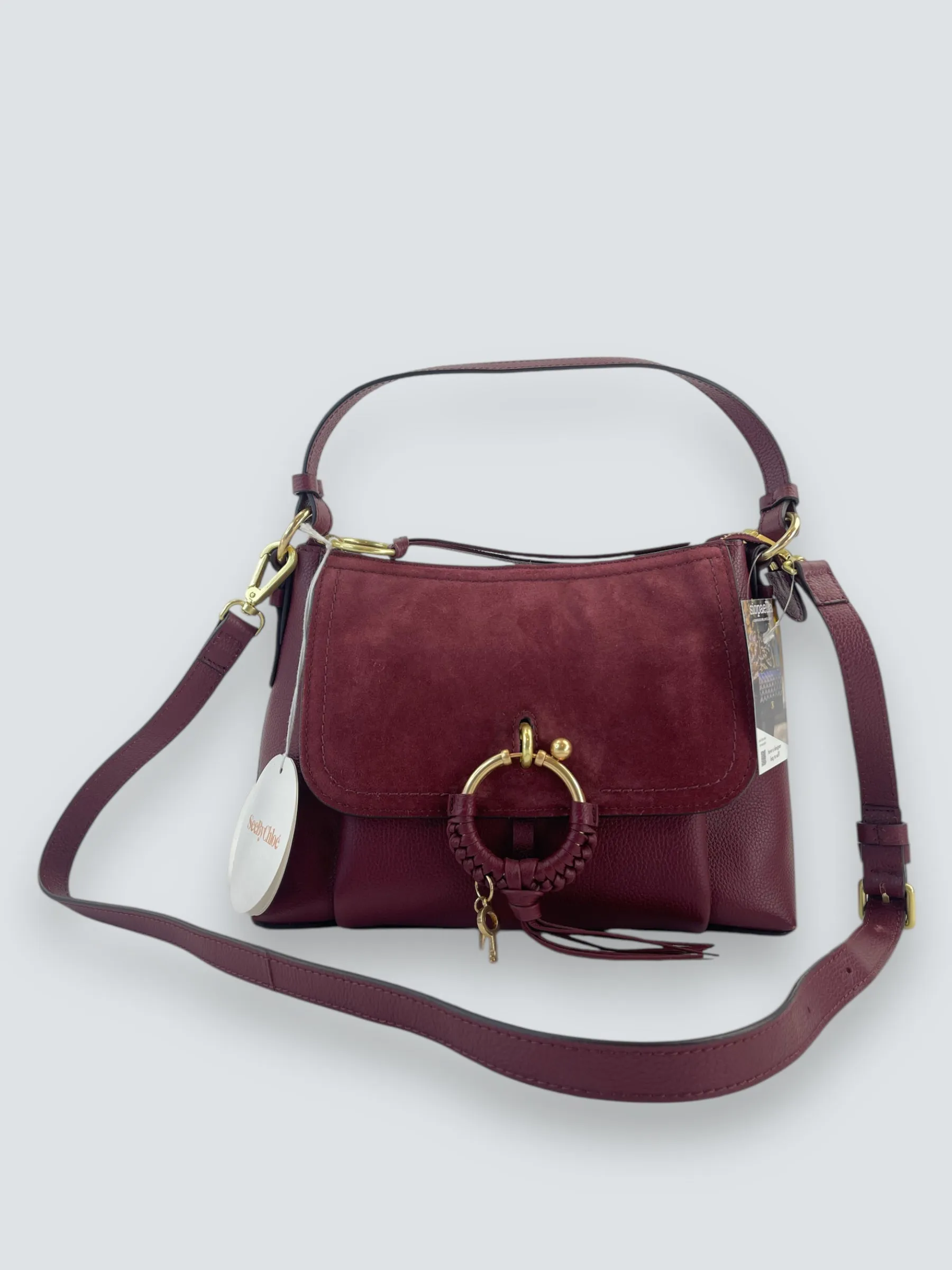 See By Chloe Burgundy Suede & Leather Joan Shoulder Bag