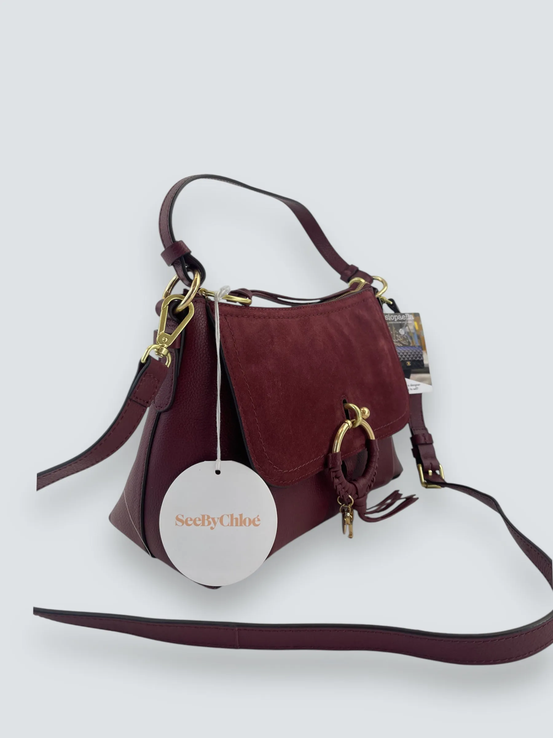 See By Chloe Burgundy Suede & Leather Joan Shoulder Bag