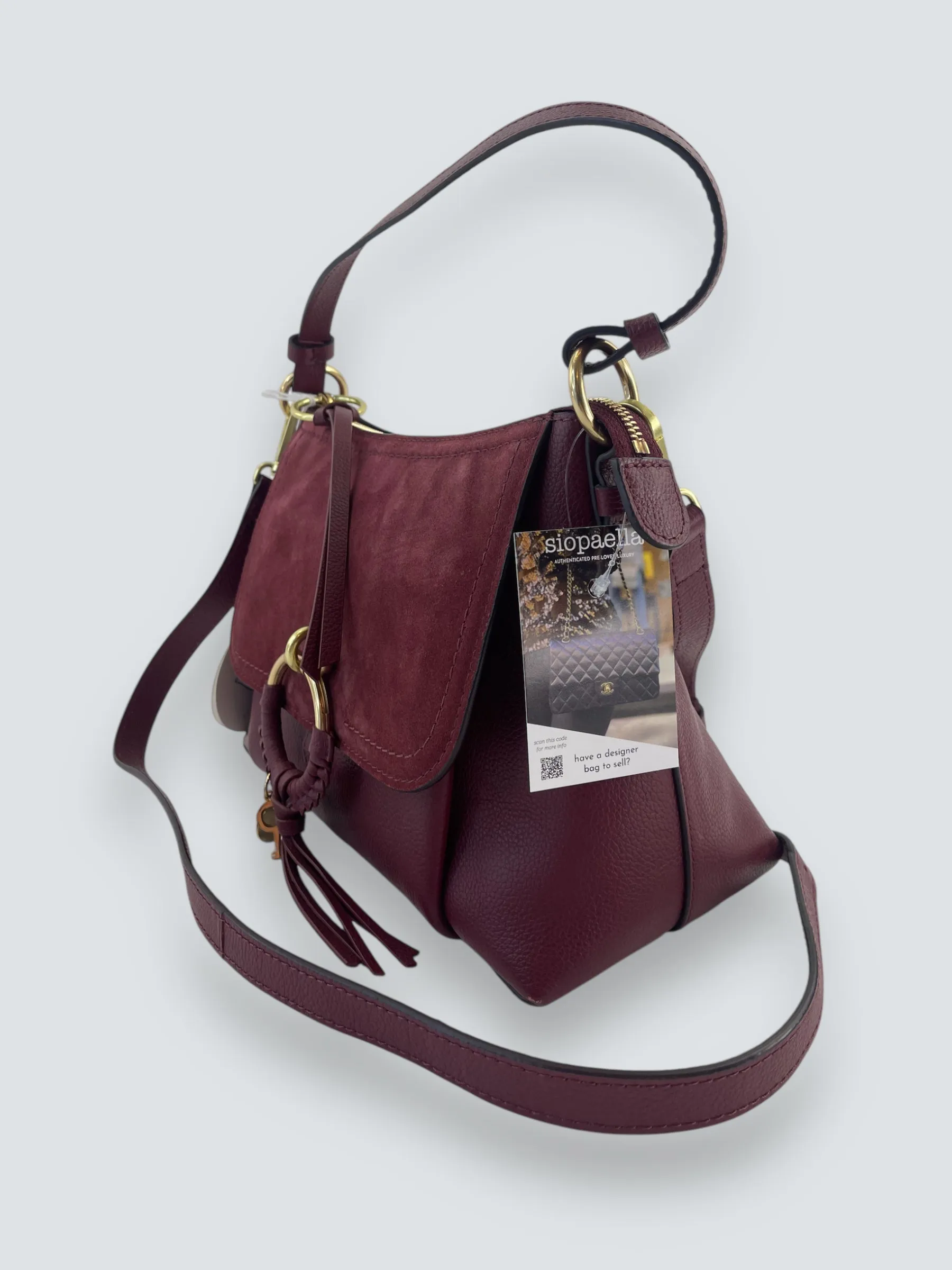 See By Chloe Burgundy Suede & Leather Joan Shoulder Bag