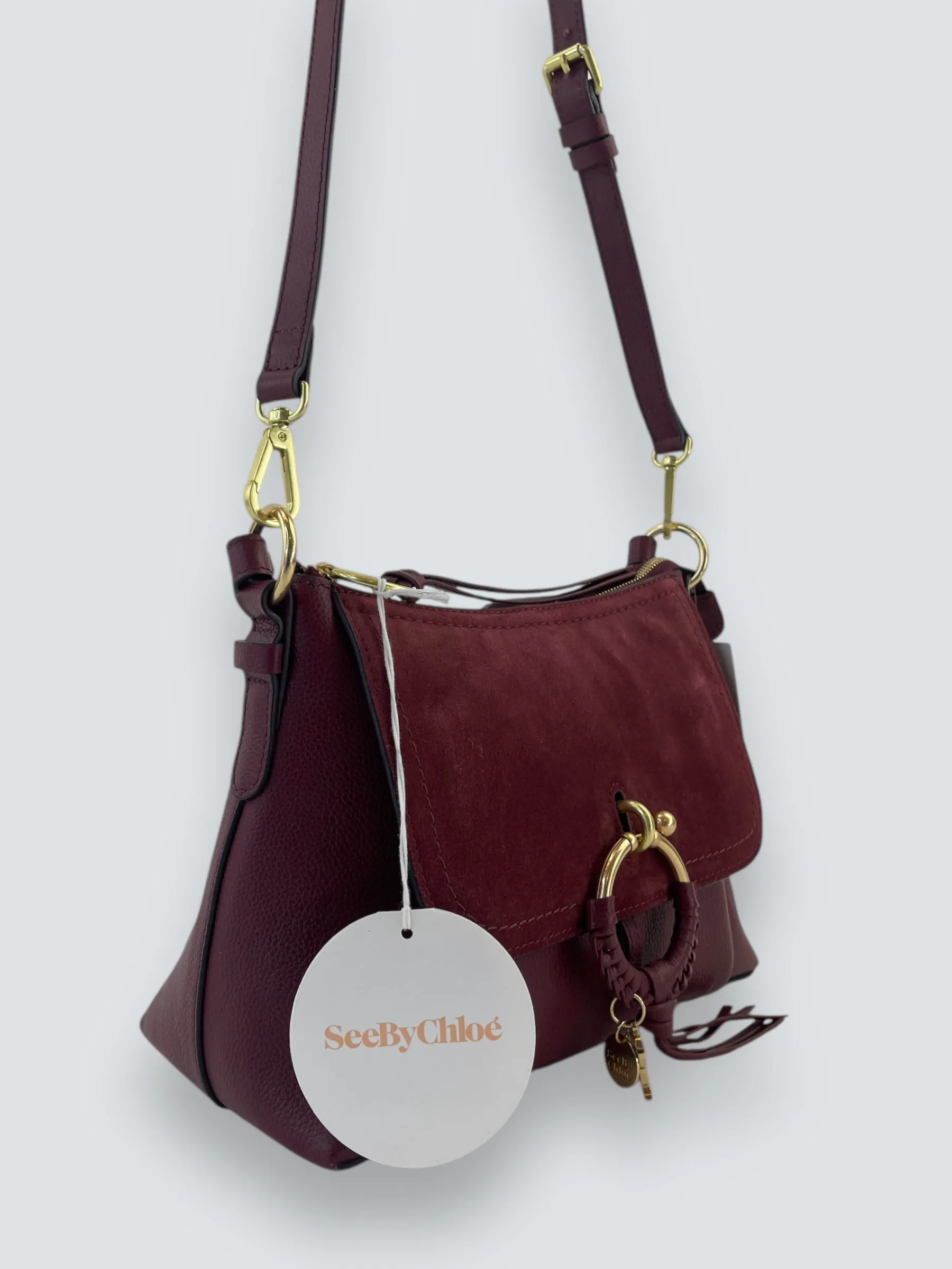 See By Chloe Burgundy Suede & Leather Joan Shoulder Bag