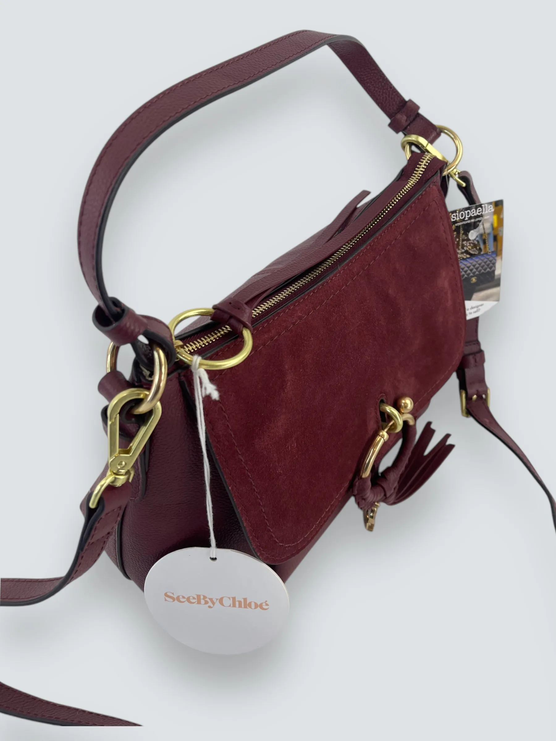 See By Chloe Burgundy Suede & Leather Joan Shoulder Bag