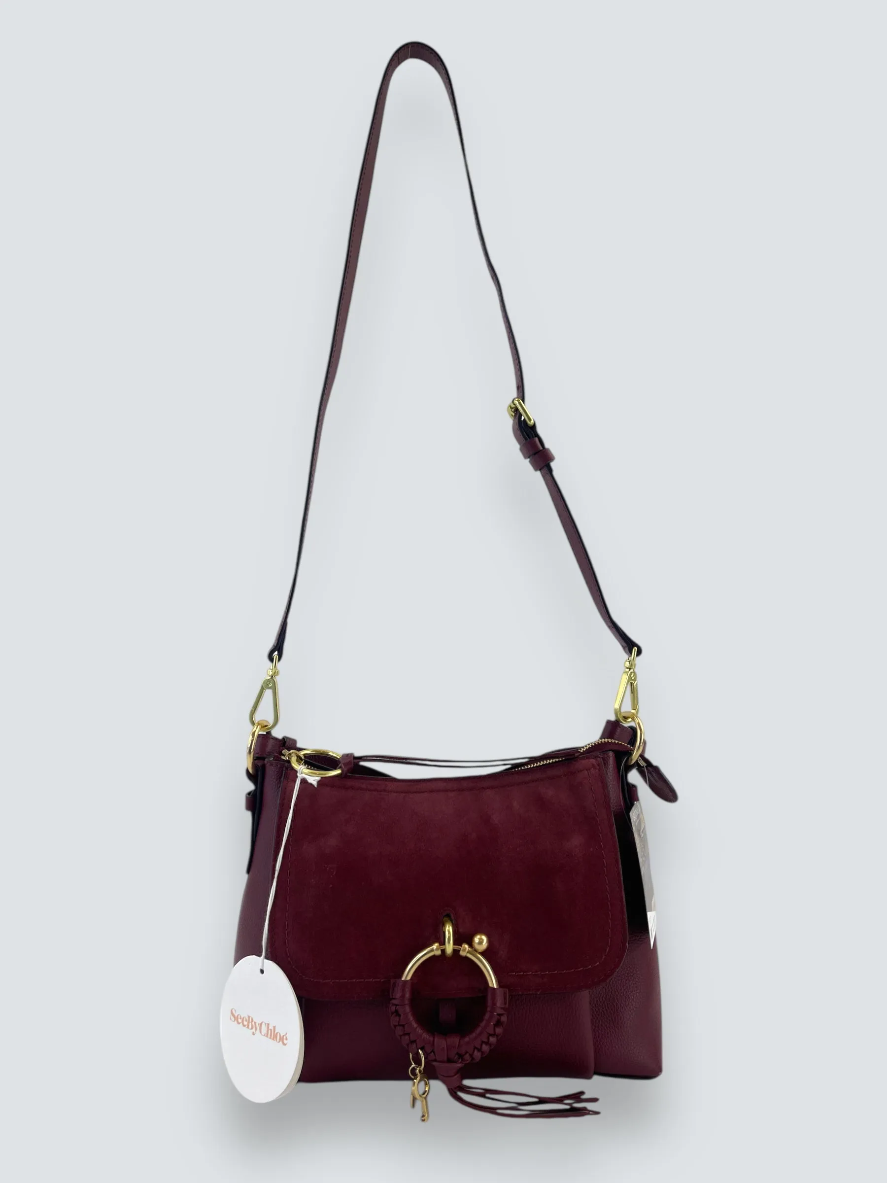 See By Chloe Burgundy Suede & Leather Joan Shoulder Bag
