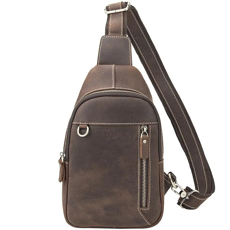 Simple Black Leather Sling Backpack Mens Sling Bag Vintage Sling Pack For Men