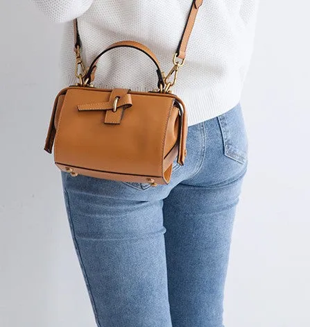 Small Leather Stylish Womens Boston Handbag Doctor Shoulder Bag for Women