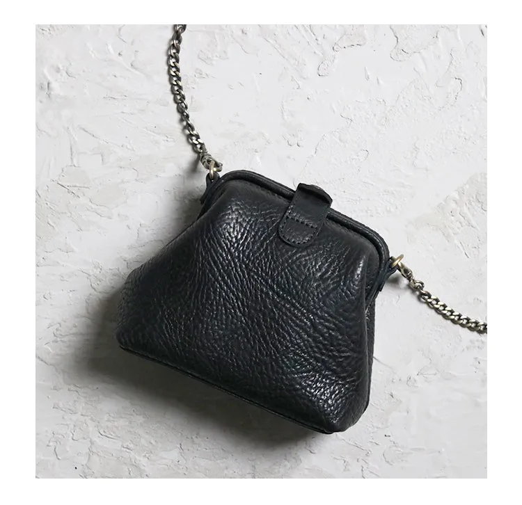 Small Womens Black Leather MIni doctor bag Chain shoulder doctor bag for women