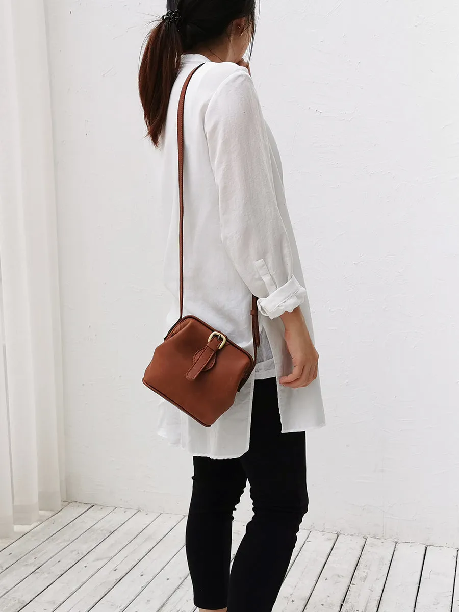 Small Womens Brown Leather Small doctor bag shoulder doctor bag for women