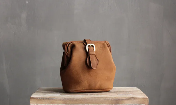 Small Womens Brown Leather Small doctor bag shoulder doctor bag for women