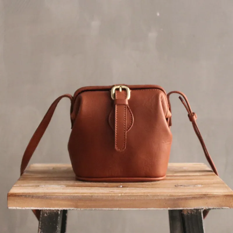 Small Womens Brown Leather Small doctor bag shoulder doctor bag for women