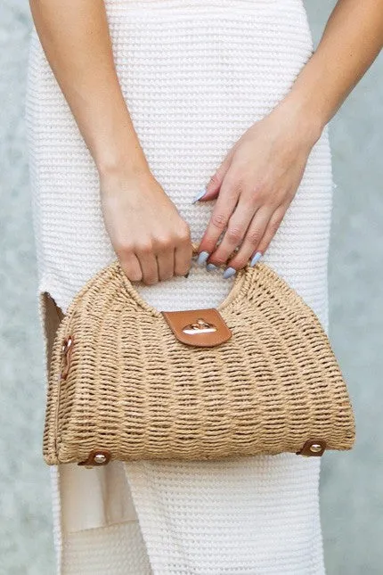 St. Barts Woven Straw Top Handle Crossbody Bag