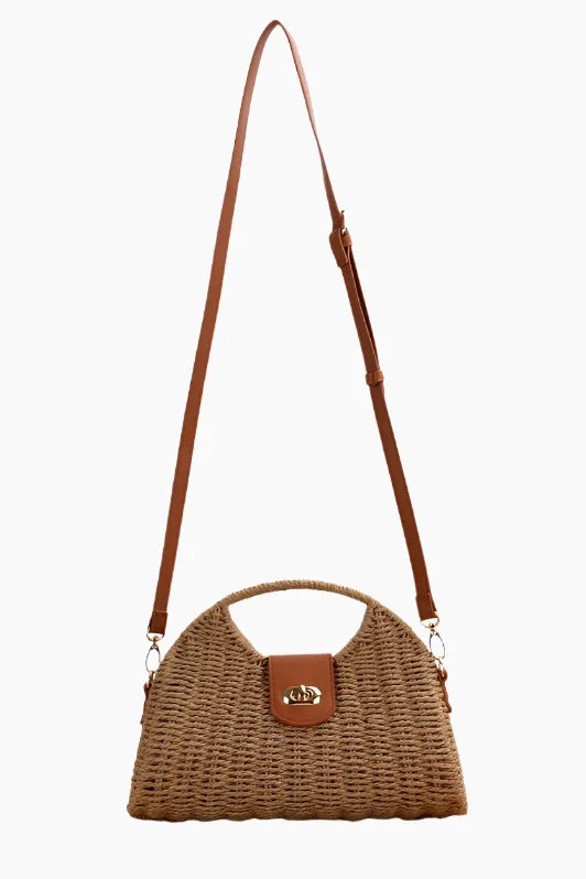 St. Barts Woven Straw Top Handle Crossbody Bag