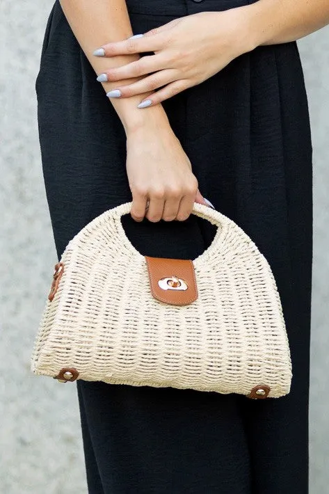 St. Barts Woven Straw Top Handle Crossbody Bag