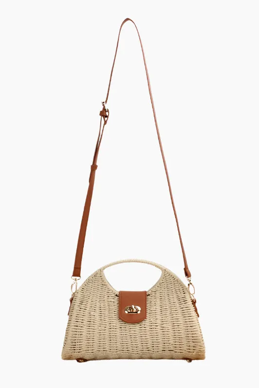 St. Barts Woven Straw Top Handle Crossbody Bag
