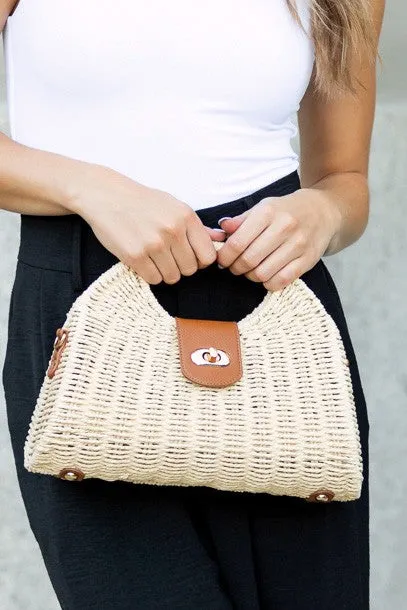St. Barts Woven Straw Top Handle Crossbody Bag