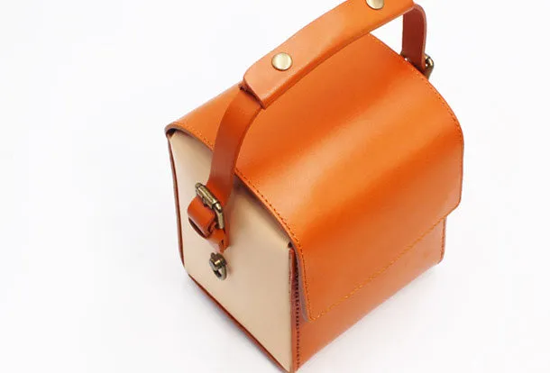 Stylish Leather Womens Box Handbag Doctor Purse Shoulder Bag for Women