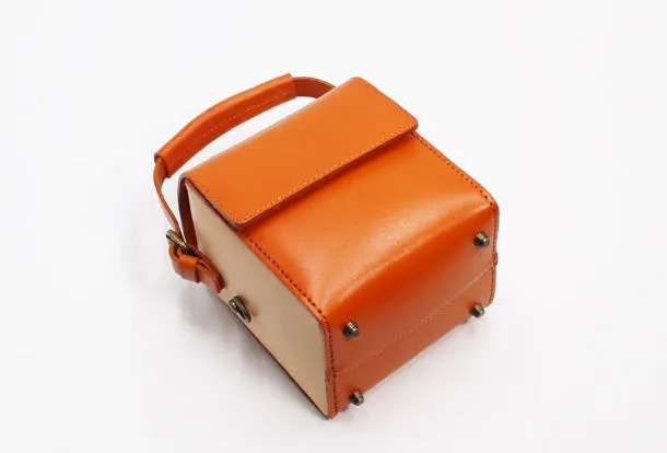 Stylish Leather Womens Box Handbag Doctor Purse Shoulder Bag for Women