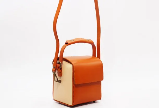 Stylish Leather Womens Box Handbag Doctor Purse Shoulder Bag for Women