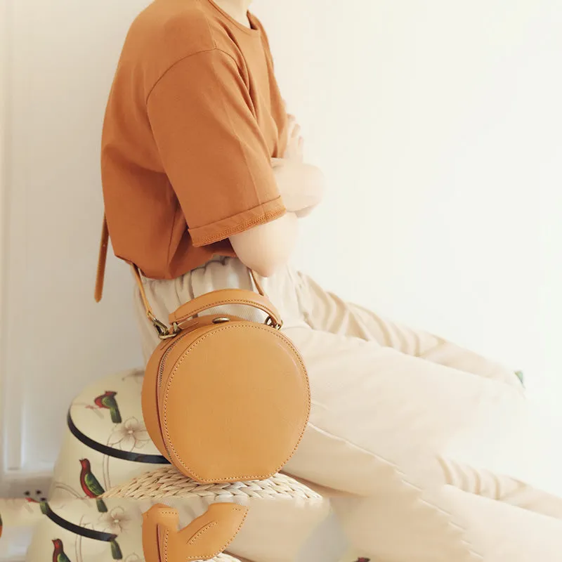 Stylish LEATHER WOMENs Circle Handbag Purse Round SHOULDER Purse for Women