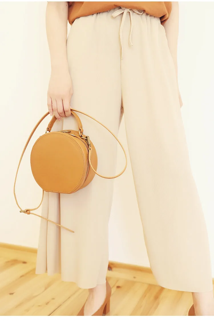 Stylish LEATHER WOMENs Circle Handbag Purse Round SHOULDER Purse for Women