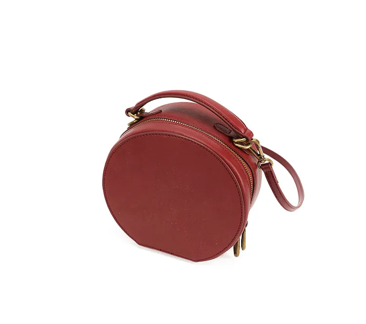 Stylish LEATHER WOMENs Circle Handbag Purse Round SHOULDER Purse for Women