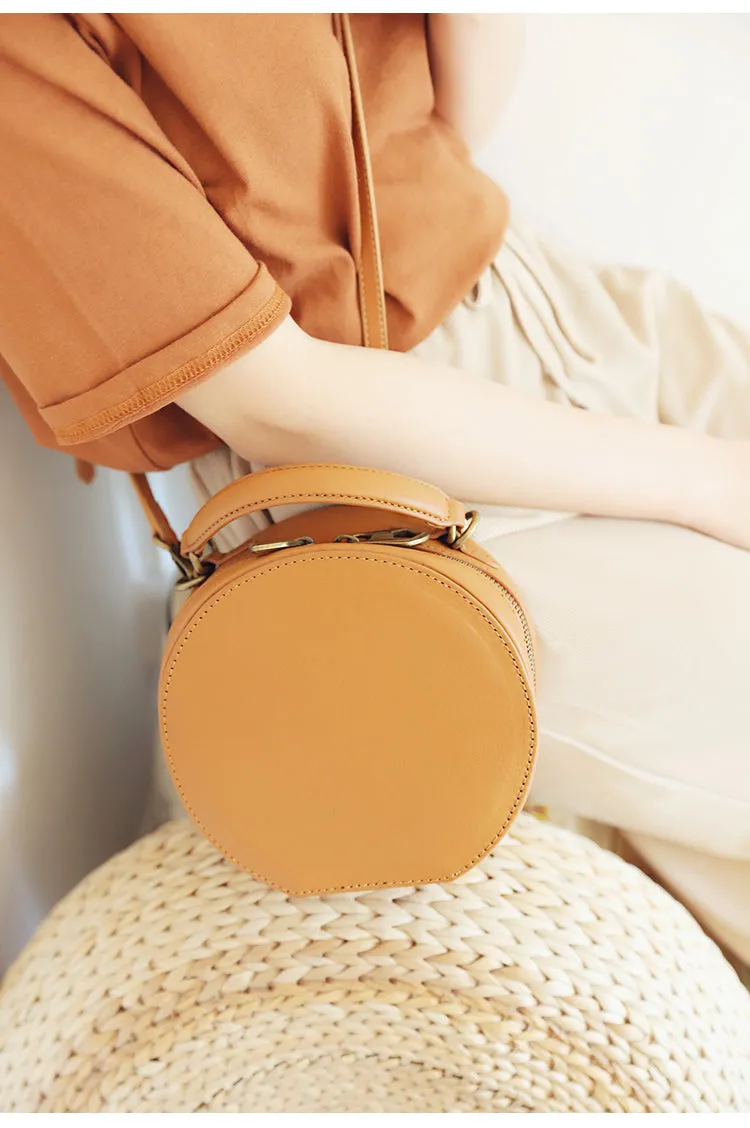 Stylish LEATHER WOMENs Circle Handbag Purse Round SHOULDER Purse for Women