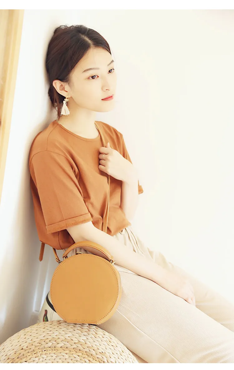 Stylish LEATHER WOMENs Circle Handbag Purse Round SHOULDER Purse for Women