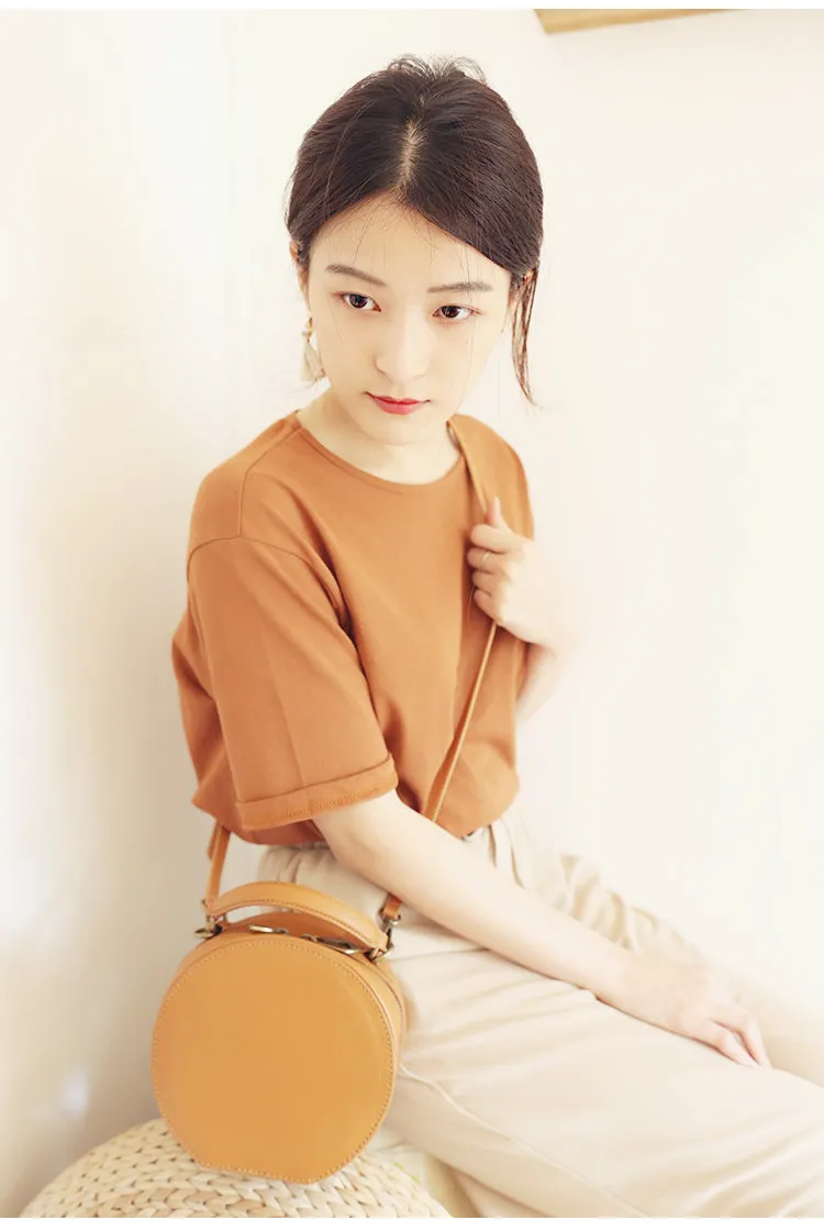 Stylish LEATHER WOMENs Circle Handbag Purse Round SHOULDER Purse for Women