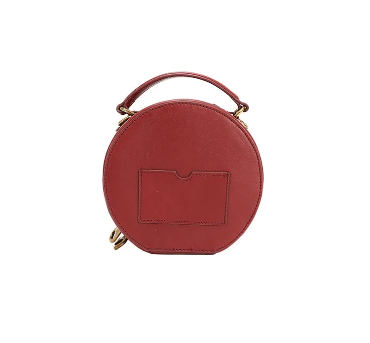 Stylish LEATHER WOMENs Circle Handbag Purse Round SHOULDER Purse for Women