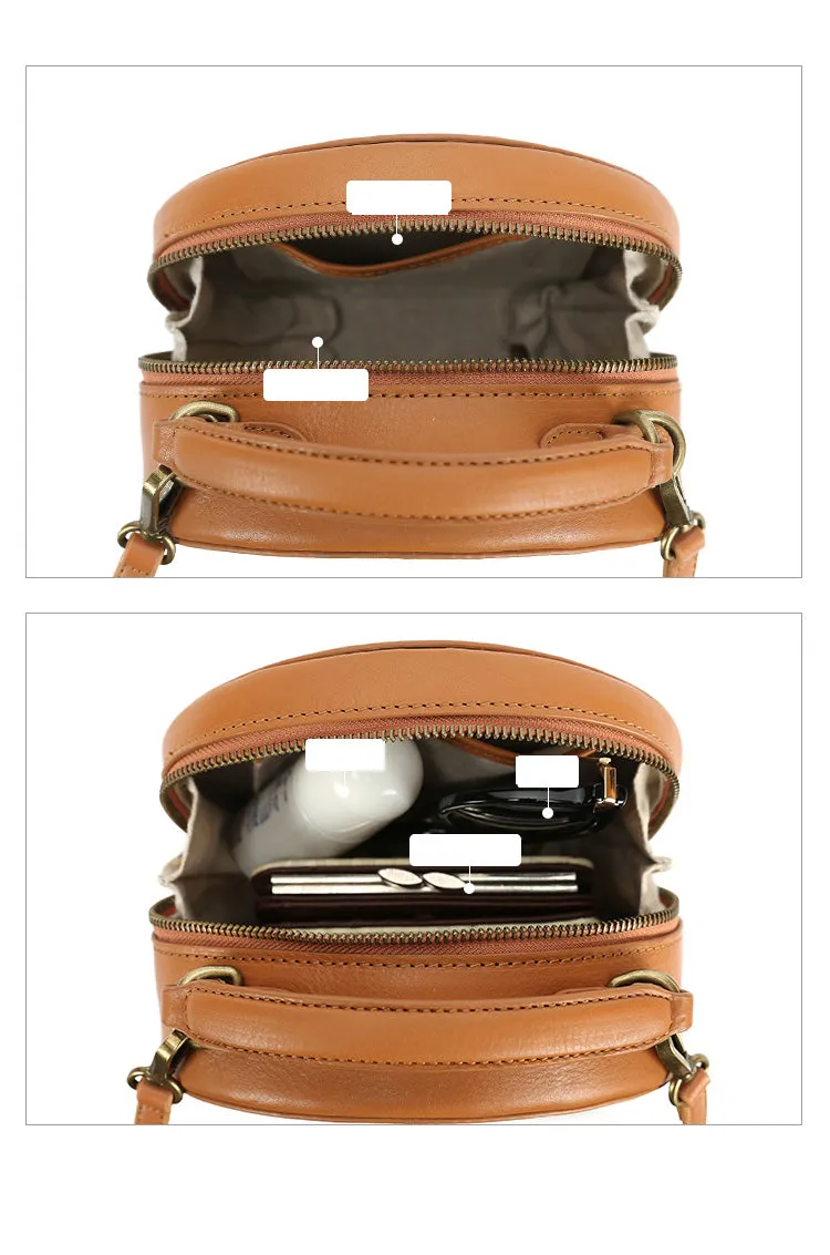 Stylish LEATHER WOMENs Circle Handbag Purse Round SHOULDER Purse for Women