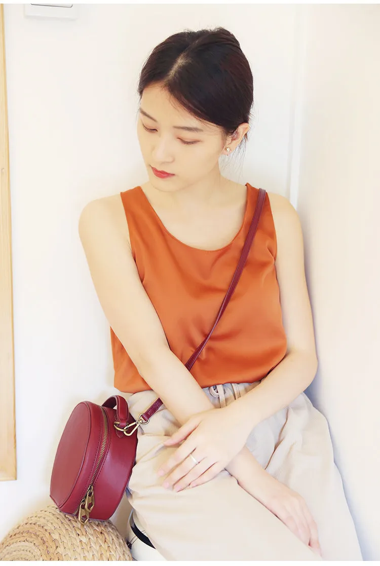 Stylish LEATHER WOMENs Circle Handbag Purse Round SHOULDER Purse for Women