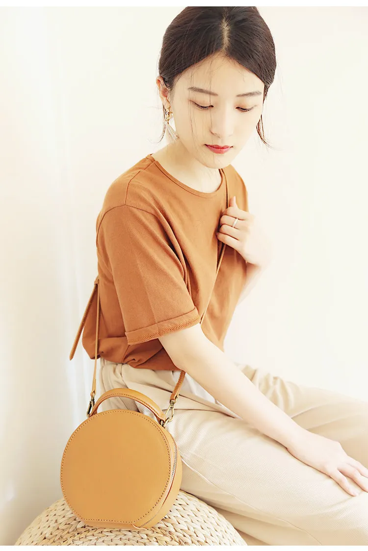 Stylish LEATHER WOMENs Circle Handbag Purse Round SHOULDER Purse for Women