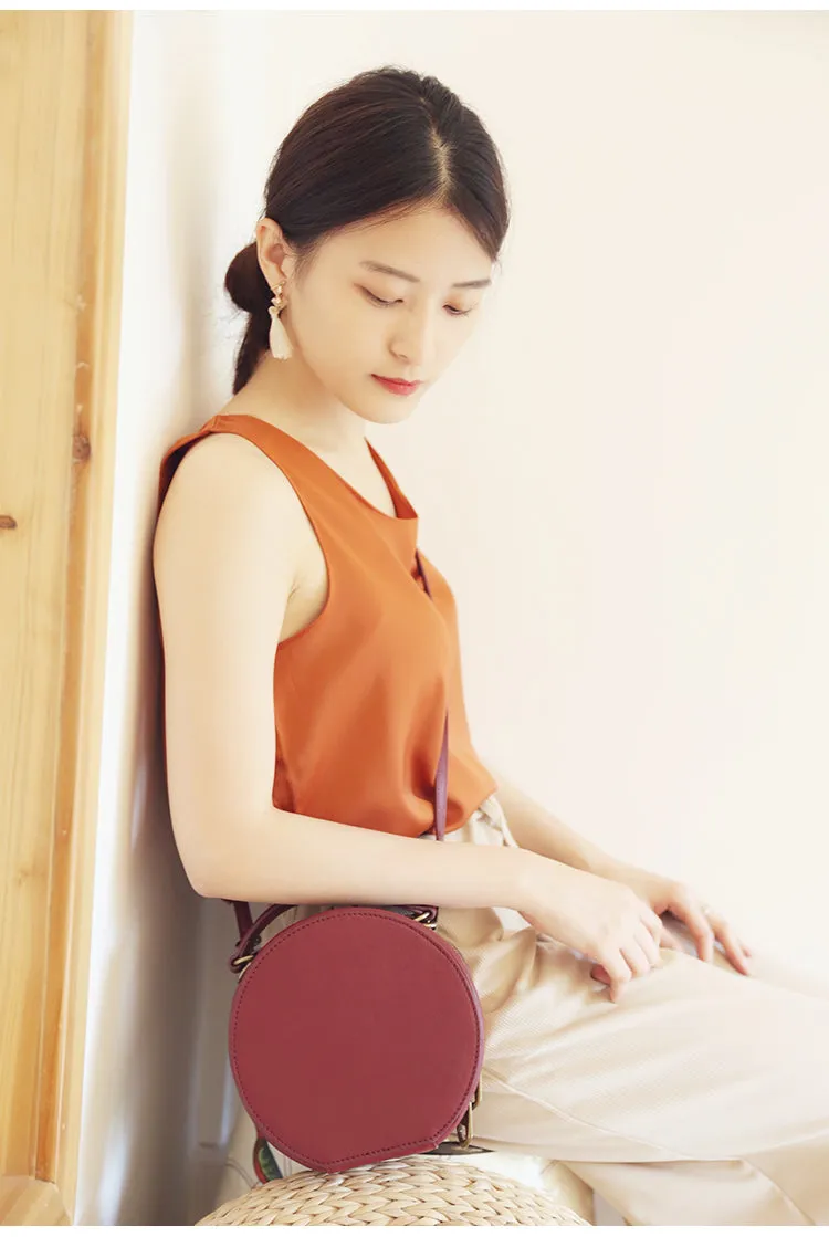 Stylish LEATHER WOMENs Circle Handbag Purse Round SHOULDER Purse for Women
