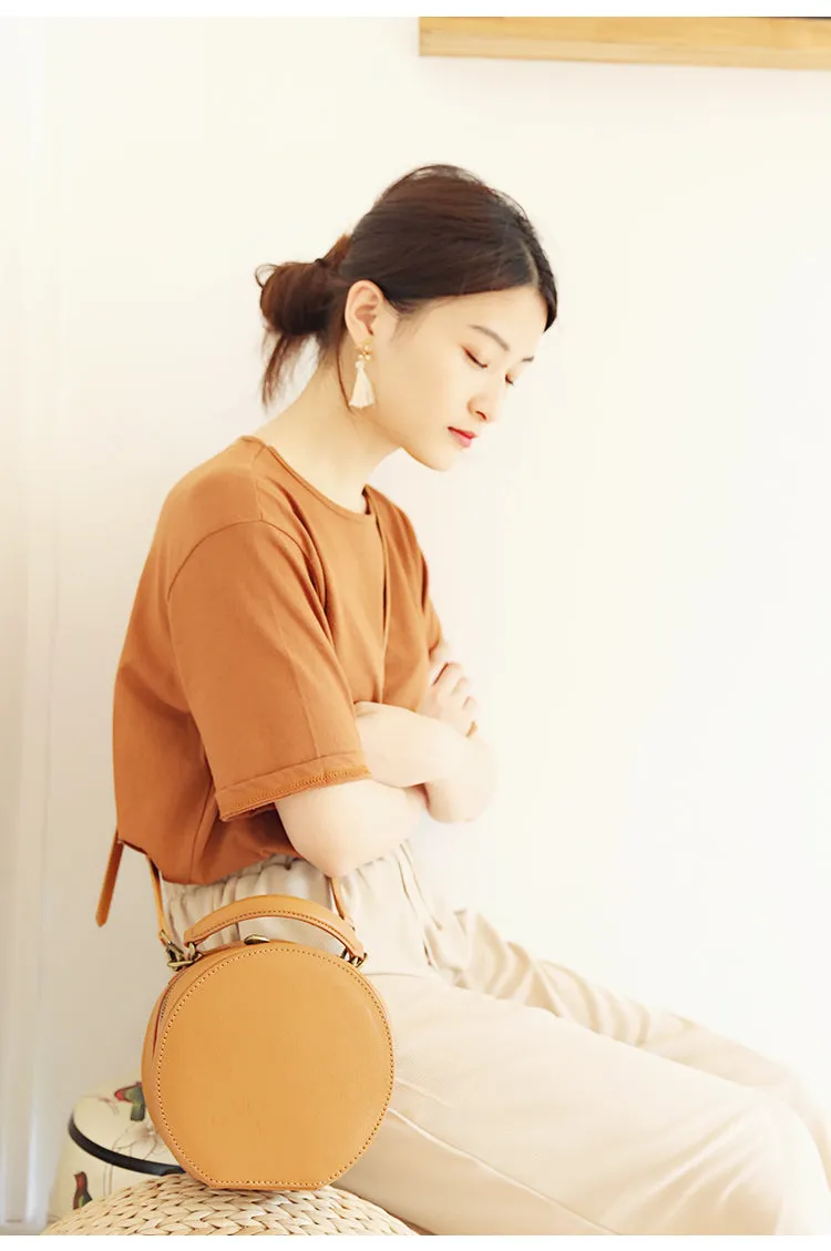 Stylish LEATHER WOMENs Circle Handbag Purse Round SHOULDER Purse for Women