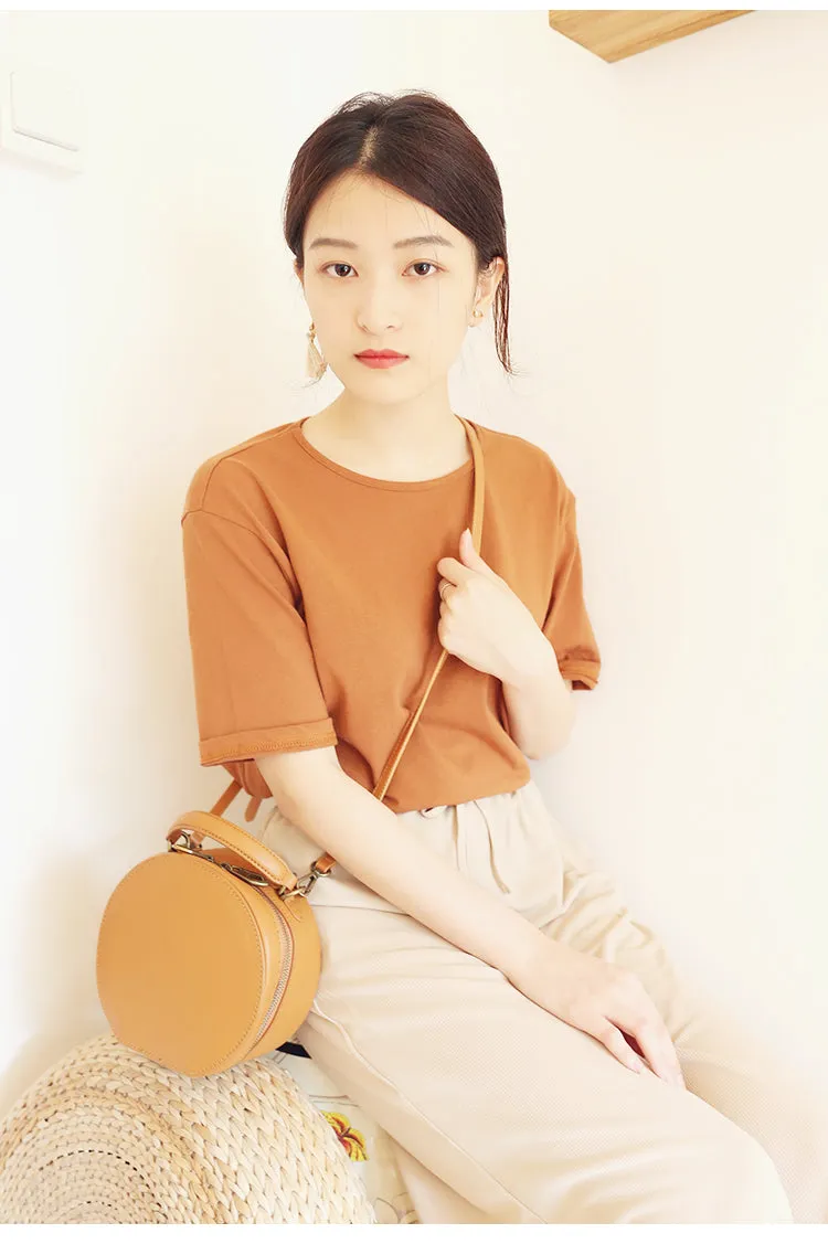Stylish LEATHER WOMENs Circle Handbag Purse Round SHOULDER Purse for Women