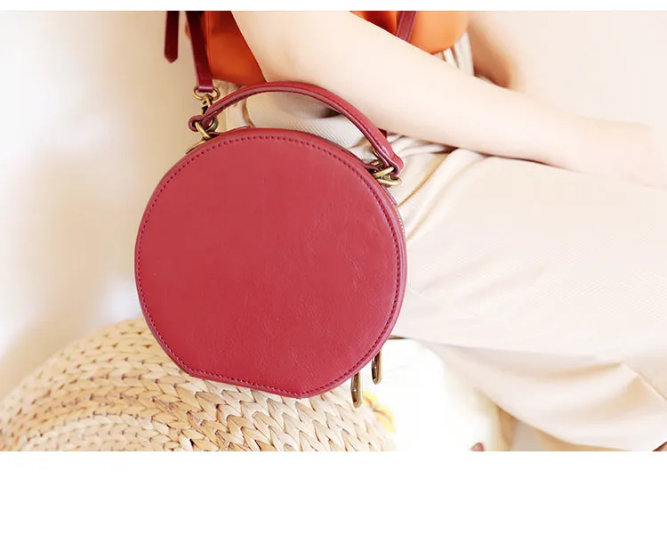 Stylish LEATHER WOMENs Circle Handbag Purse Round SHOULDER Purse for Women