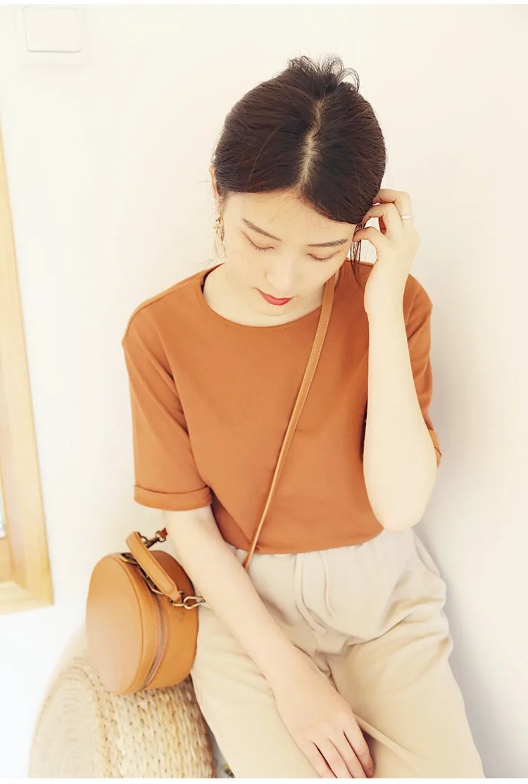 Stylish LEATHER WOMENs Circle Handbag Purse Round SHOULDER Purse for Women