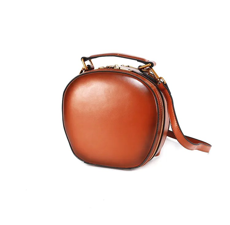 Stylish LEATHER WOMENs Circle Handbag Purse Round SHOULDER Purses for Women