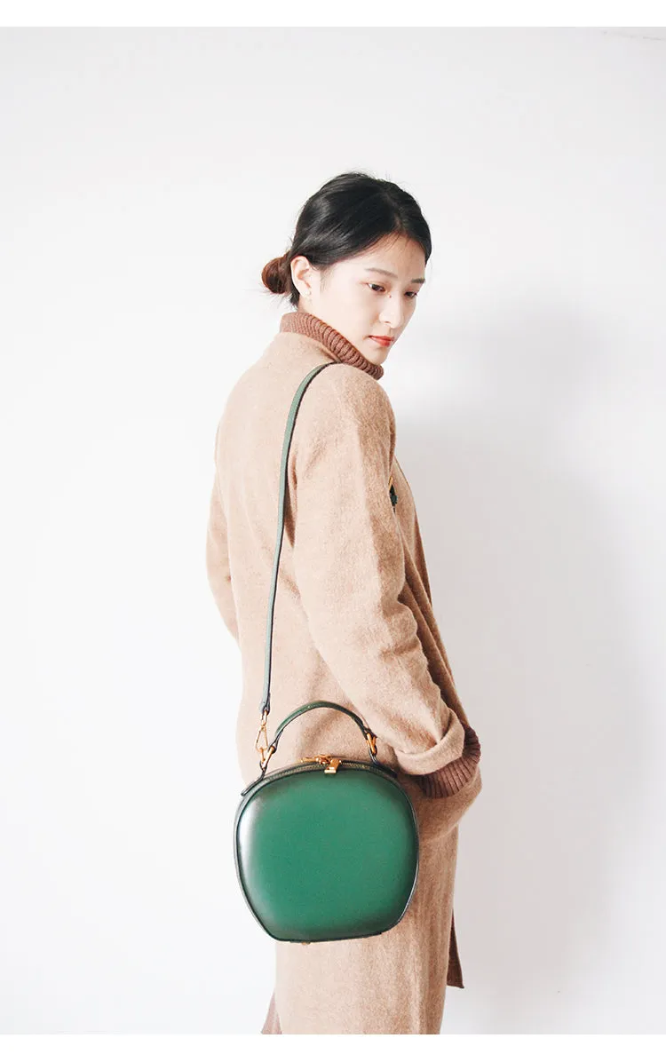 Stylish LEATHER WOMENs Circle Handbag Purse Round SHOULDER Purses for Women
